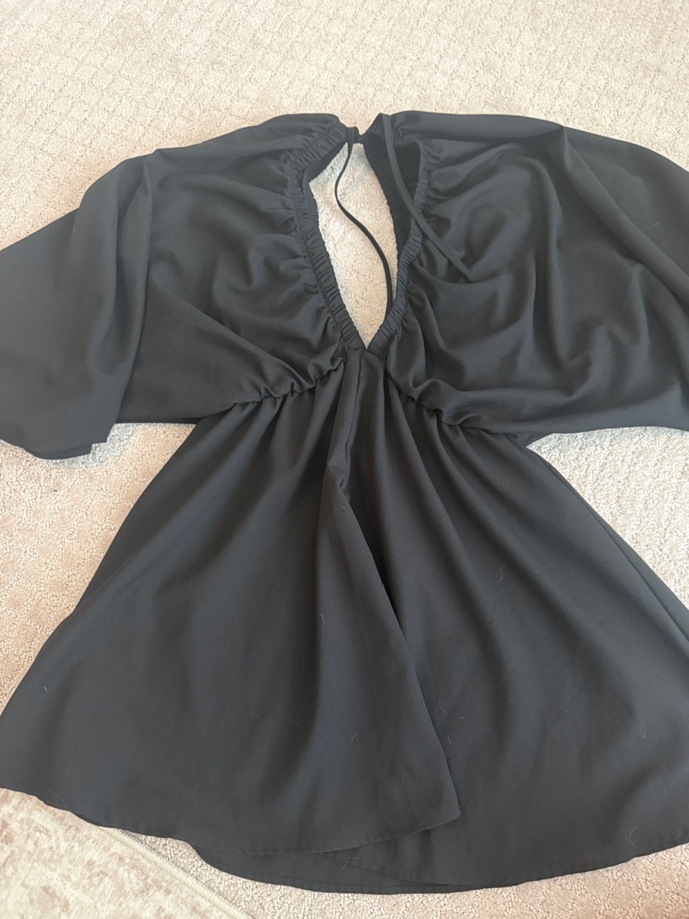 Amazon Black V-Neck Mini Dress with Drawstring